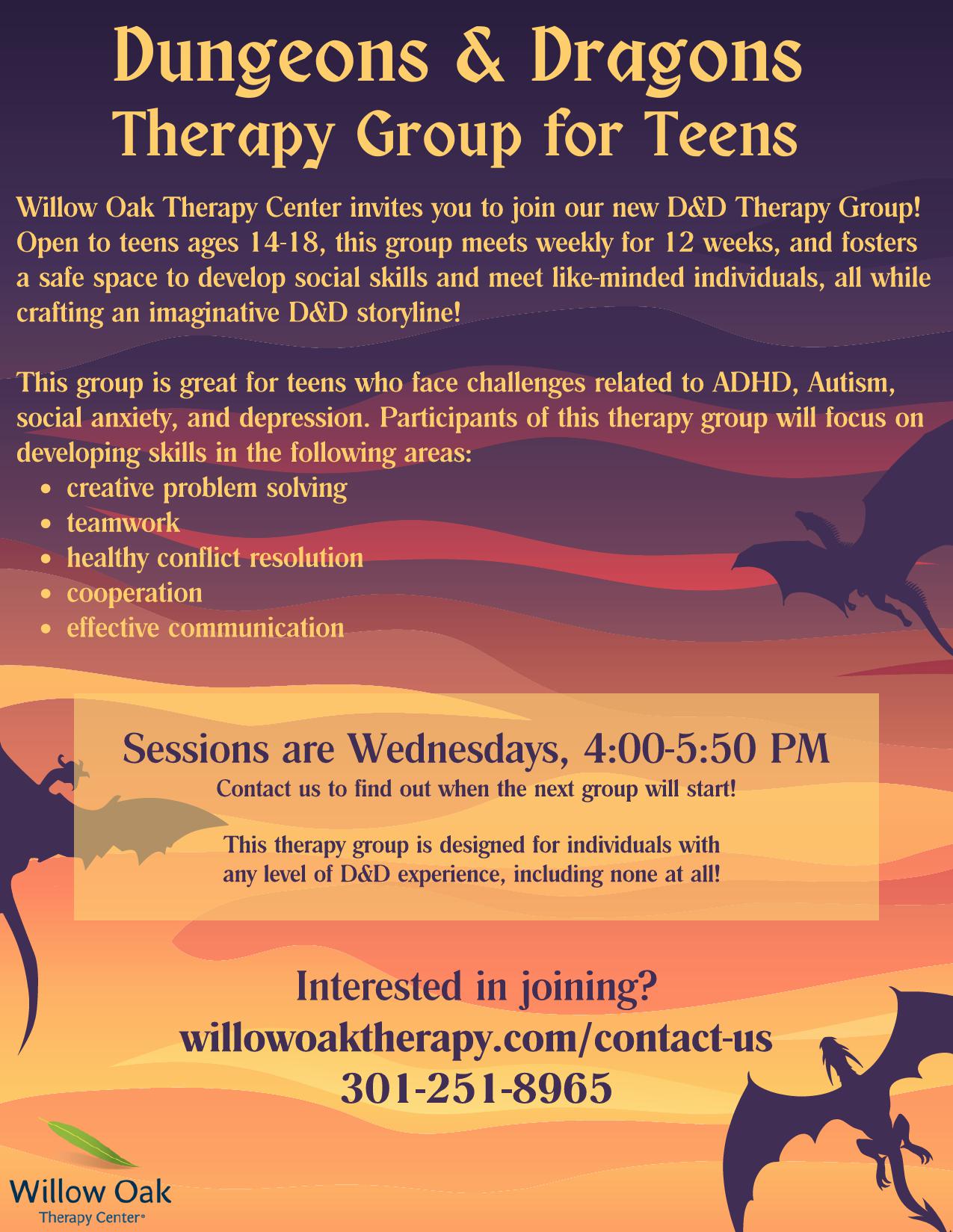 Dungeons & Dragons Therapy Group for Teens | Willow Oak Therapy Center ...